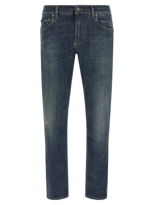 Blue Cotton Straight-Leg Jeans