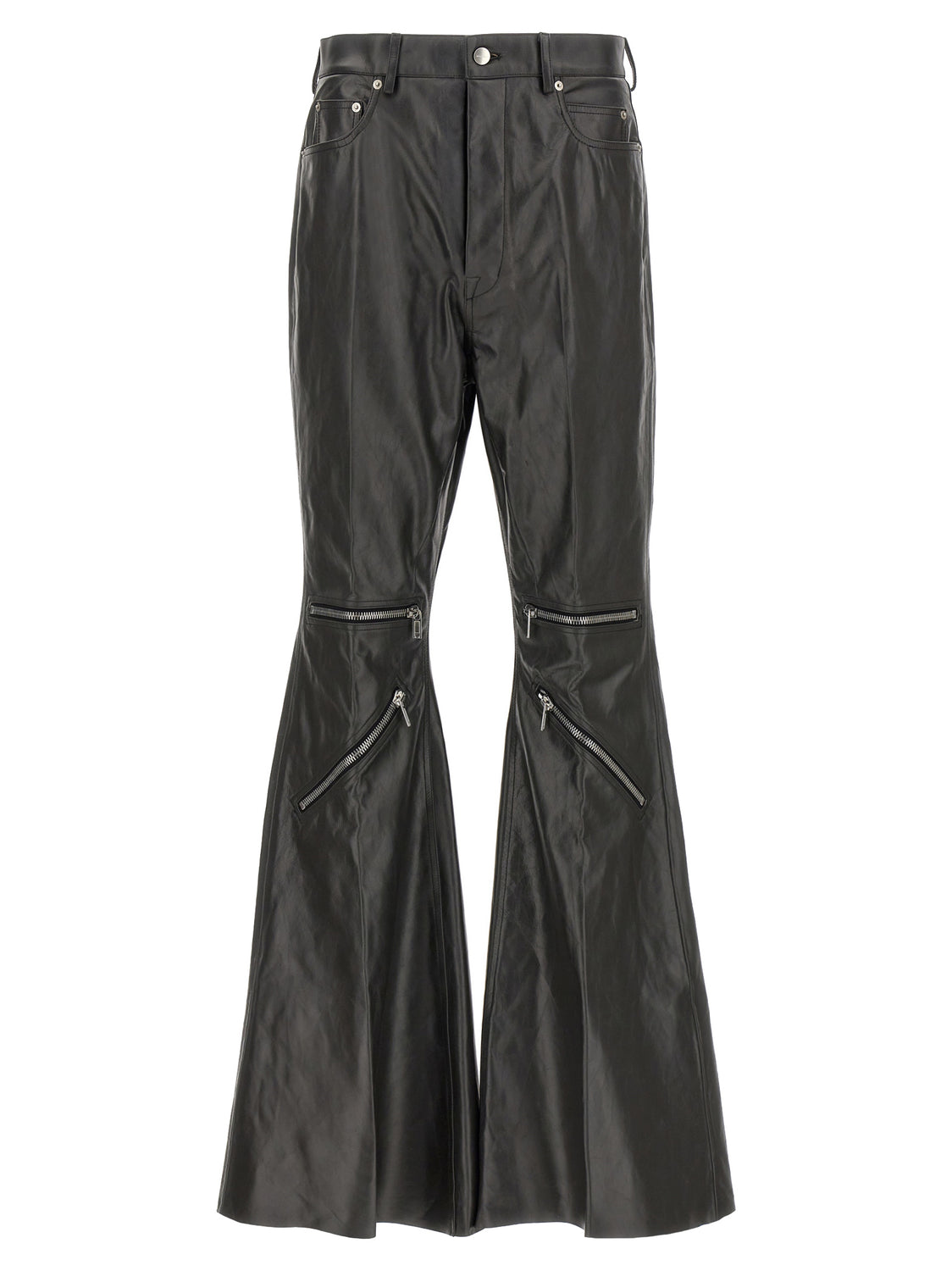 Black Calfskin Flared Pants