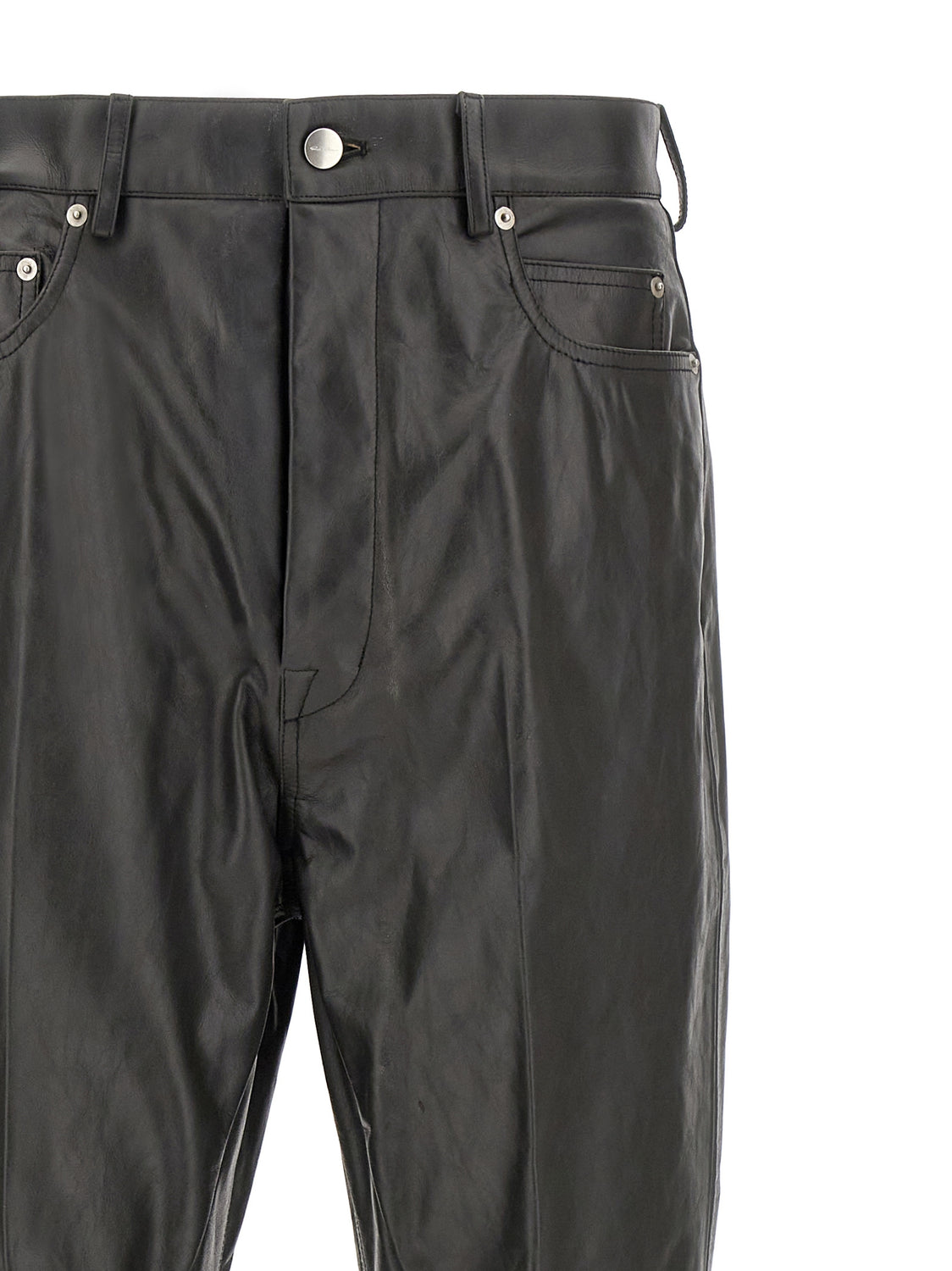 Black Calfskin Flared Pants