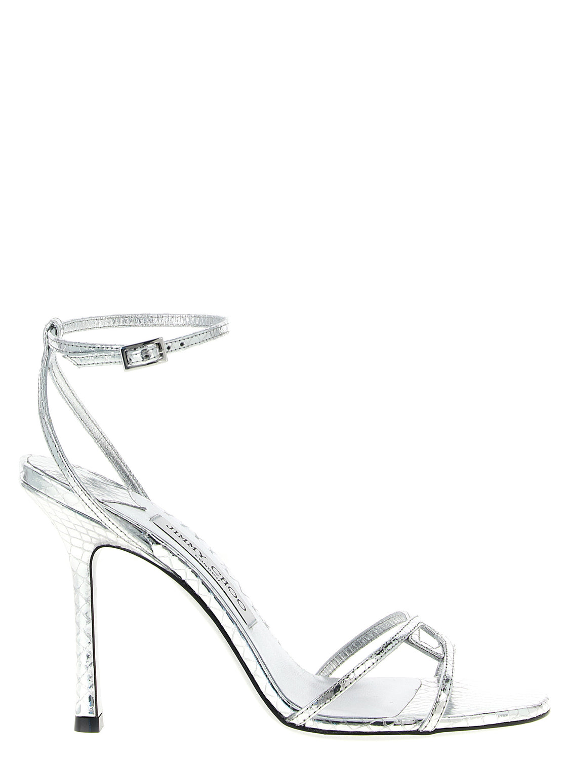 Silver Leather Stiletto Heel Sandals