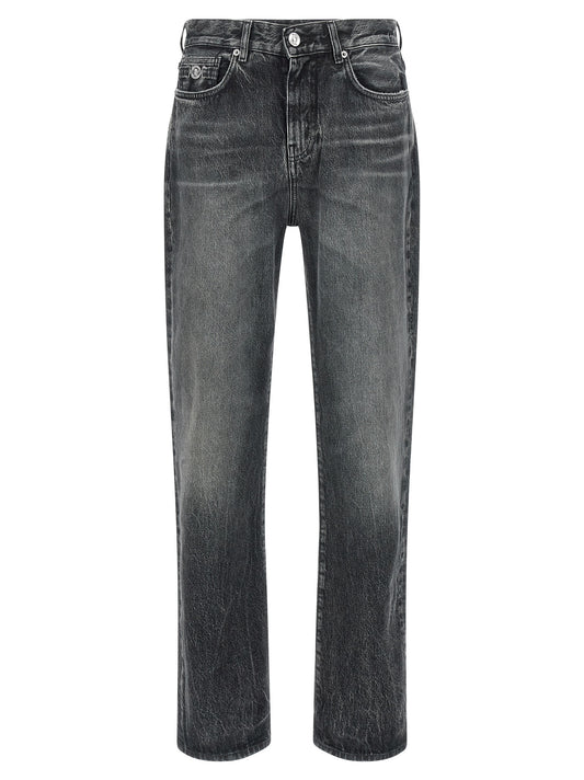 Gray Cotton Straight-Leg Jeans