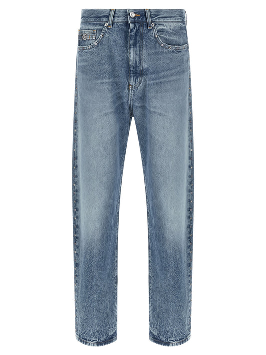 Blue Cotton Straight-Leg Jeans