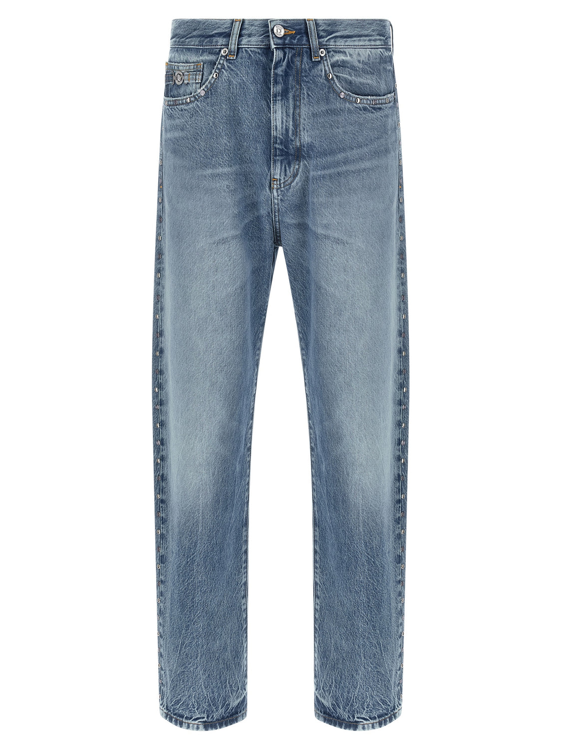 Blue Cotton Straight-Leg Jeans