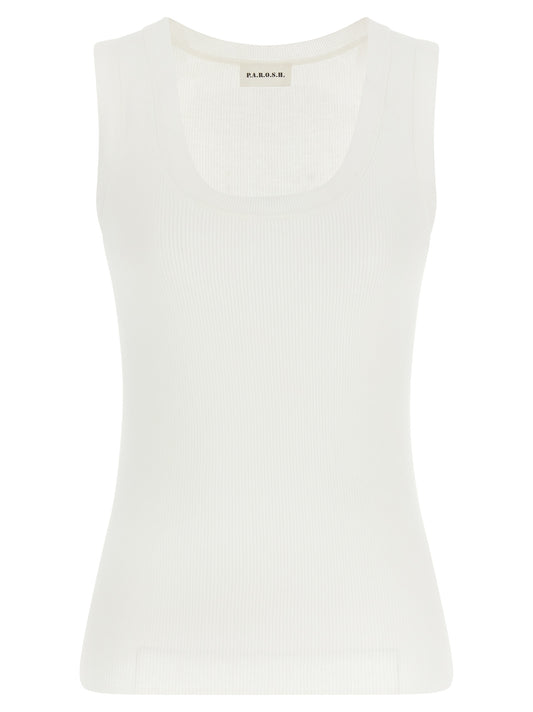 White Cotton Sleeveles T-Shirt