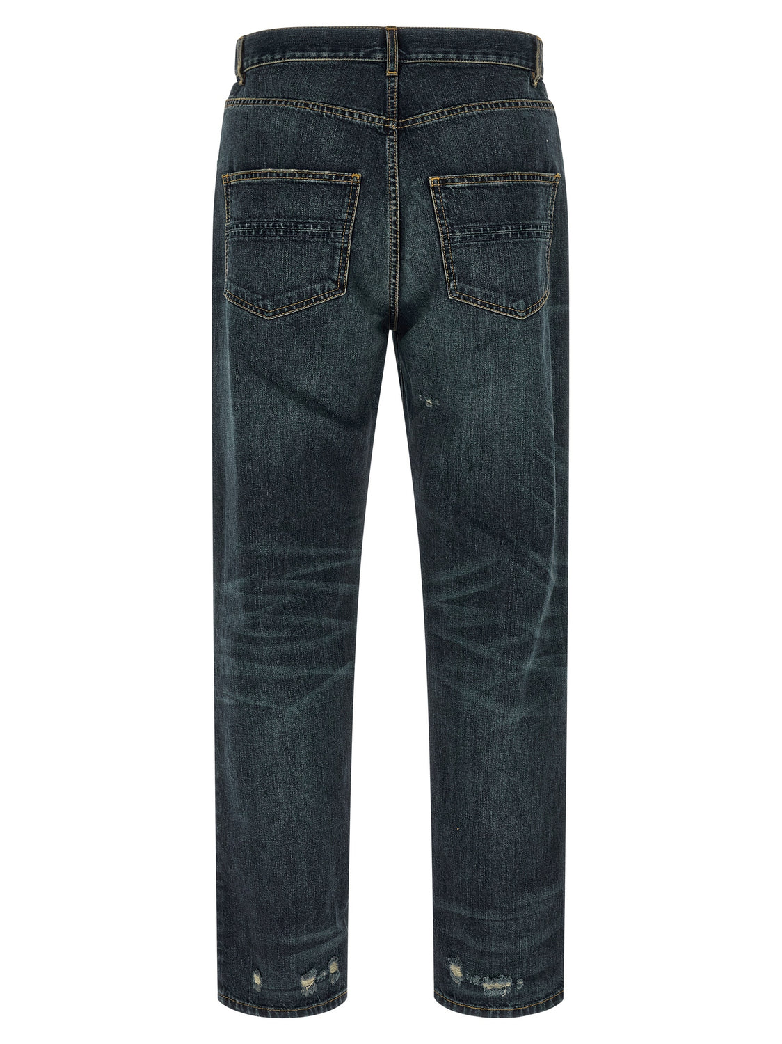 Blue Cotton Straight-Leg Jeans