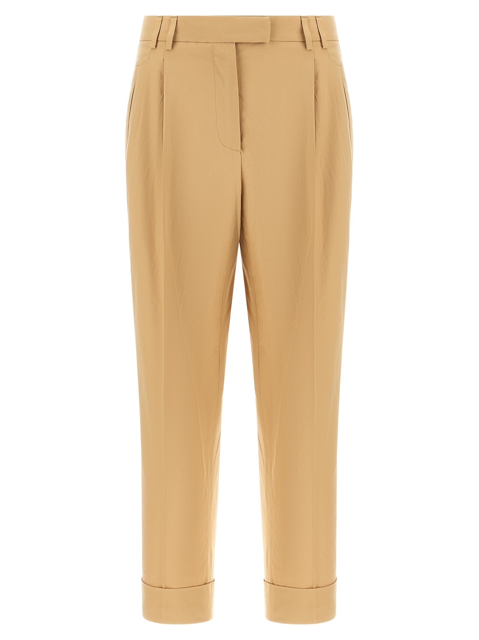 Beige Cotton Casual Pants