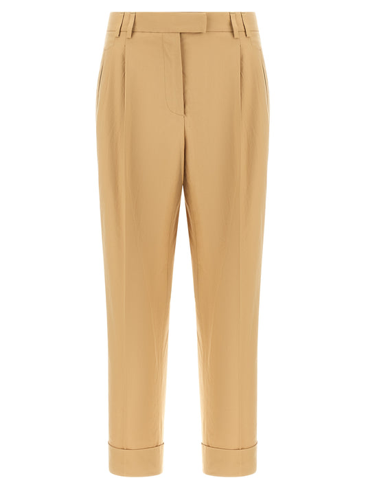 Beige Cotton Casual Pants