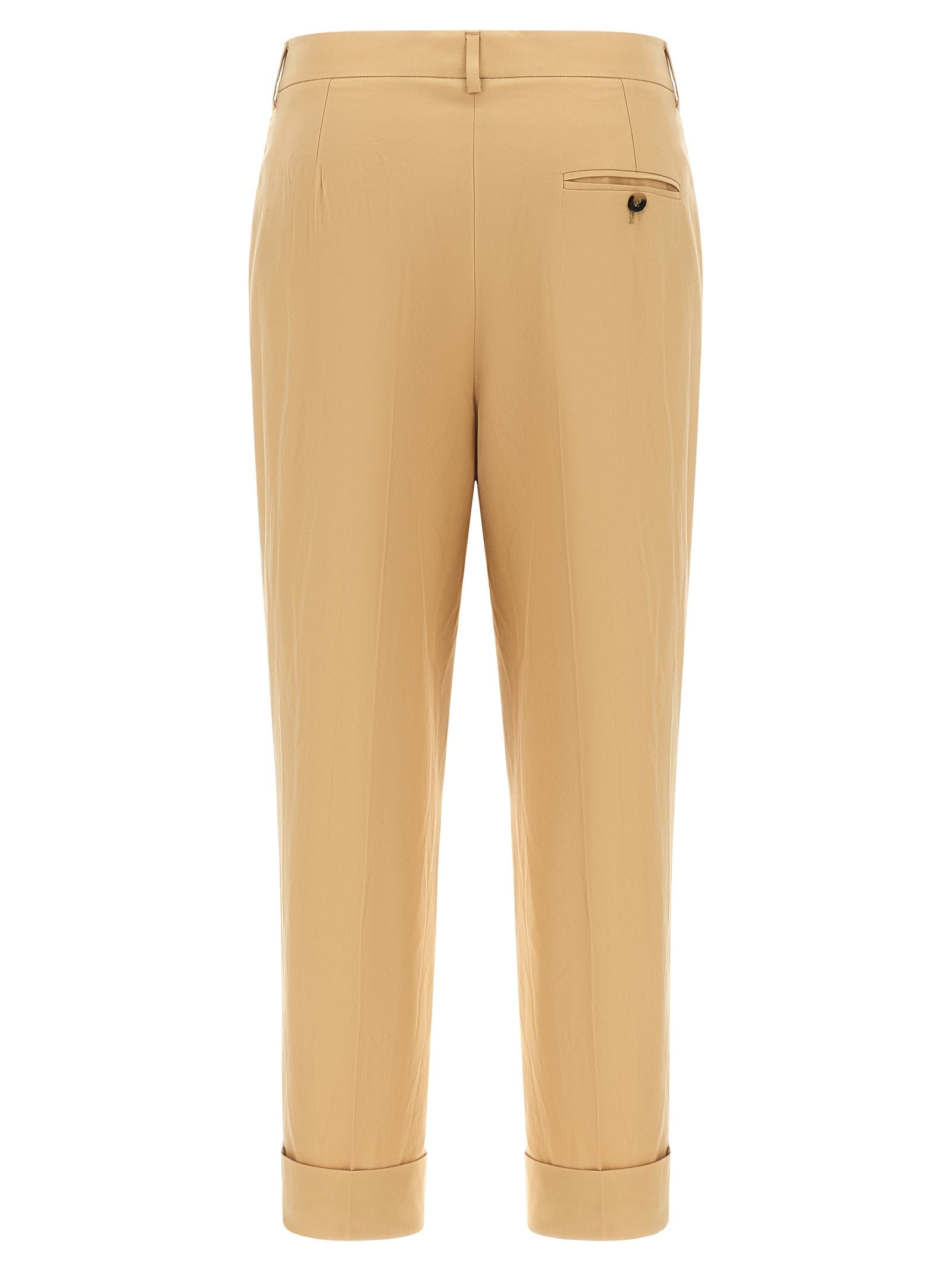 Beige Cotton Casual Pants
