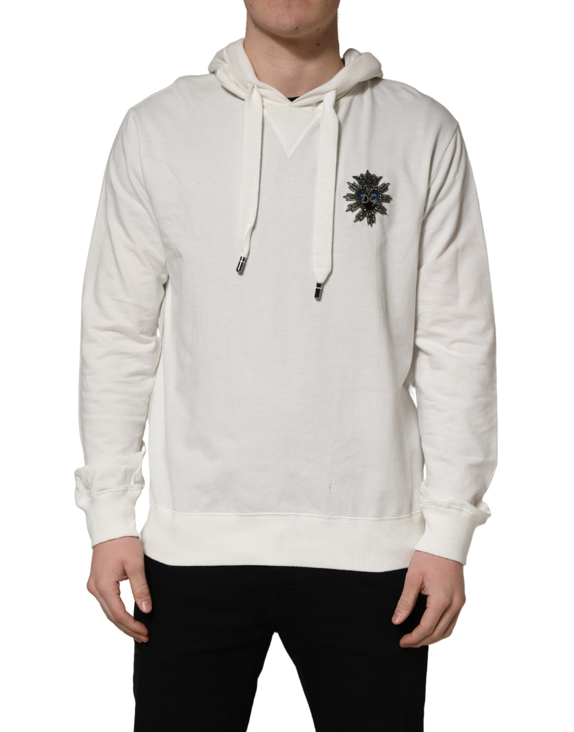 White Cotton Hooded Sweatshirt Sweater