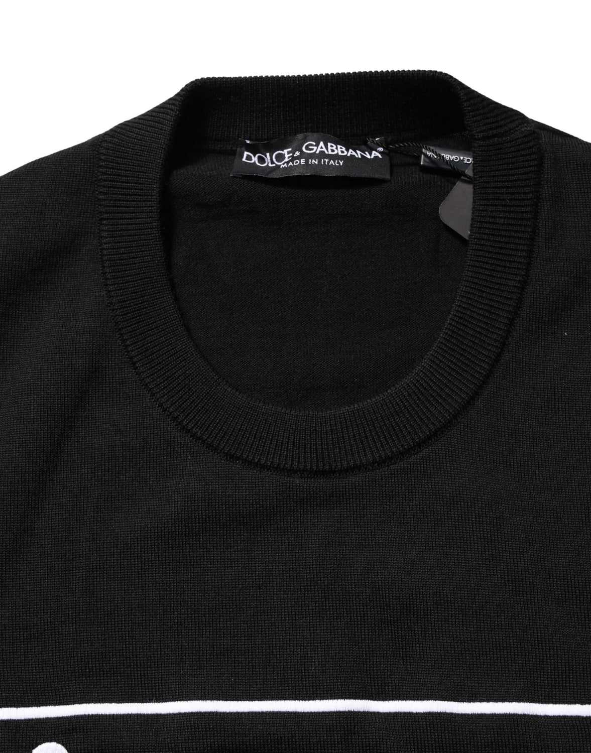 Black Graphic Logo Crew Neck Wool Pullover Sweater