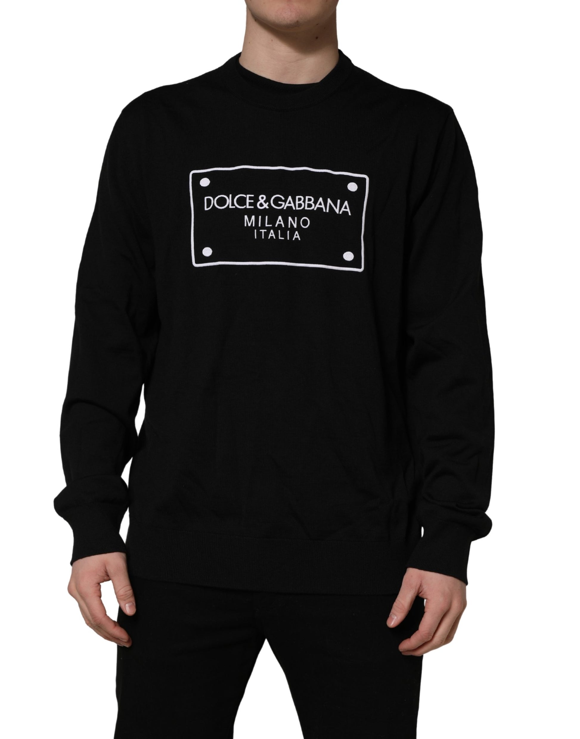 Black Graphic Logo Crew Neck Wool Pullover Sweater
