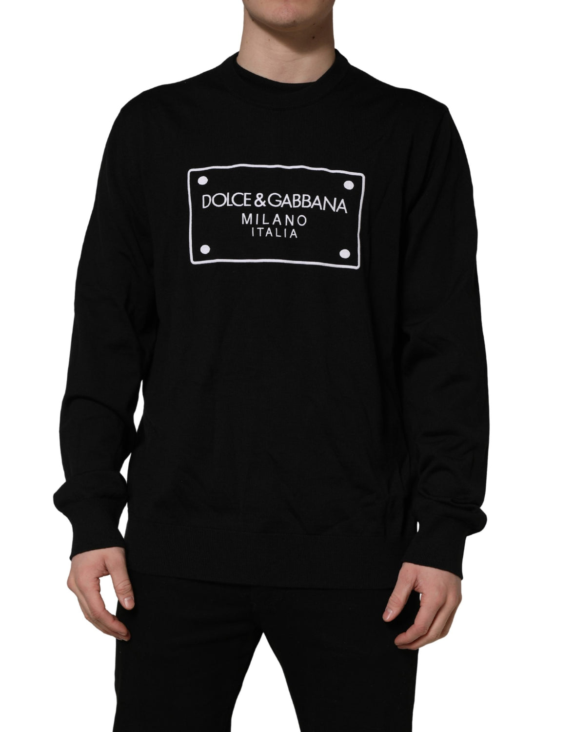 Black Graphic Logo Crew Neck Wool Pullover Sweater