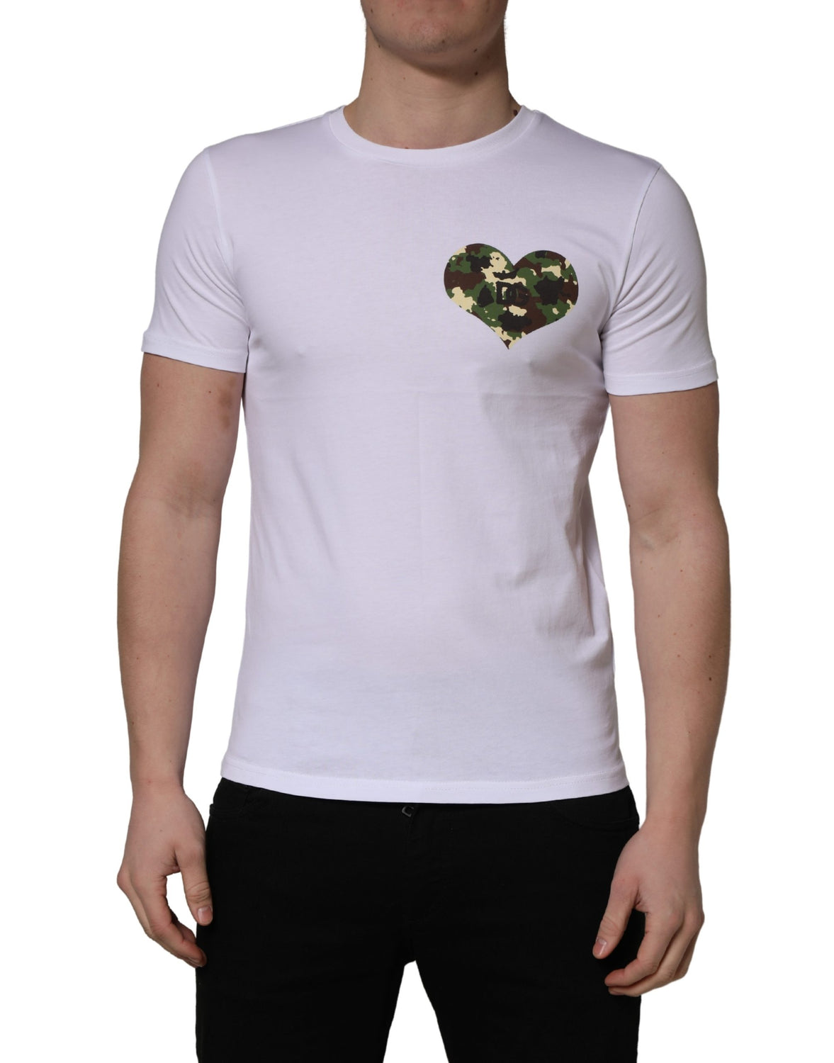 White Heart Shaped Camouflage Patch Men T-shirt