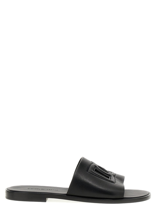 Black Leather Slides