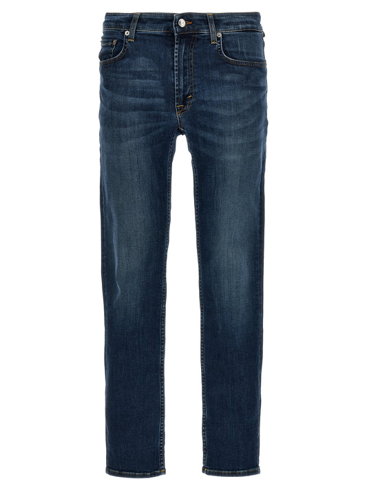 Blue Cotton Straight-Leg Jeans