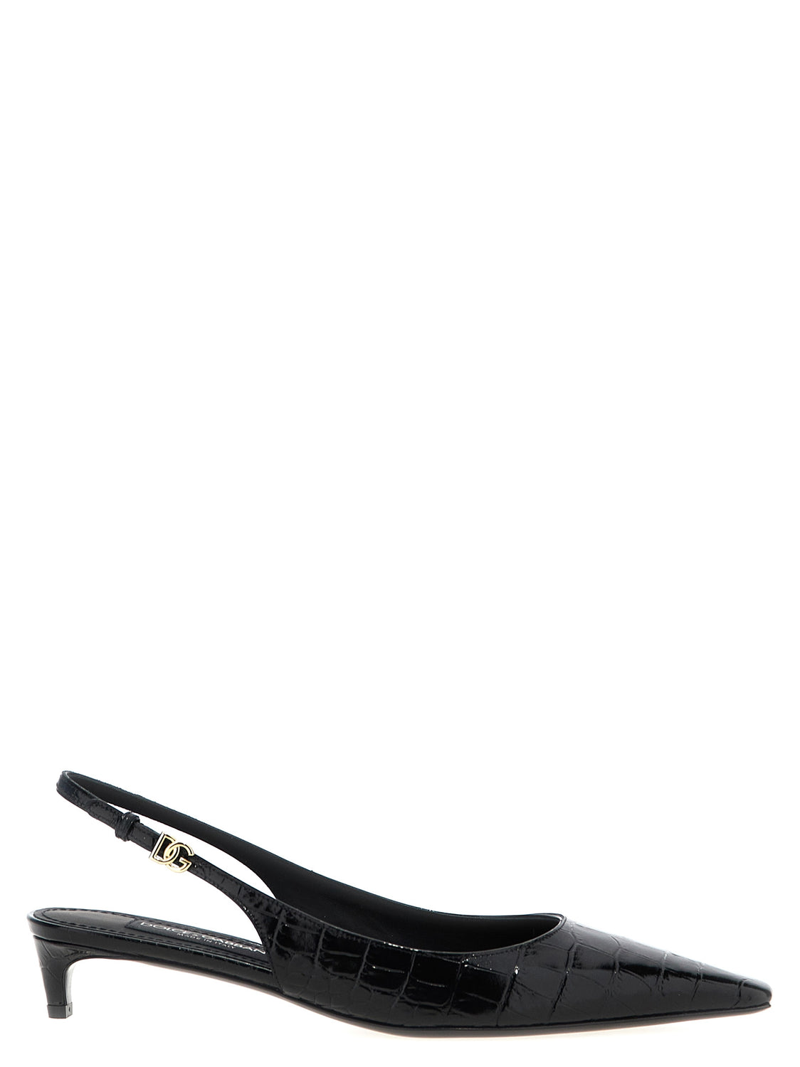 Black Calfskin Mid Heel Pumps