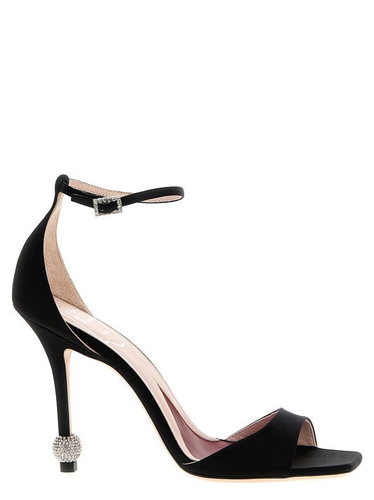 Black Viscose Stiletto Heel Sandals