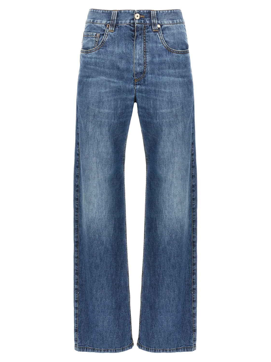 Blue Cotton Straight-Leg Jeans