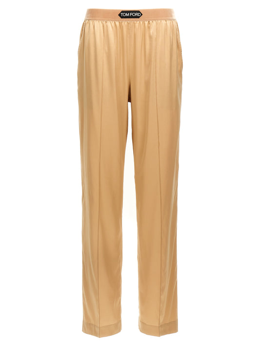 Beige Silk Casual Pants