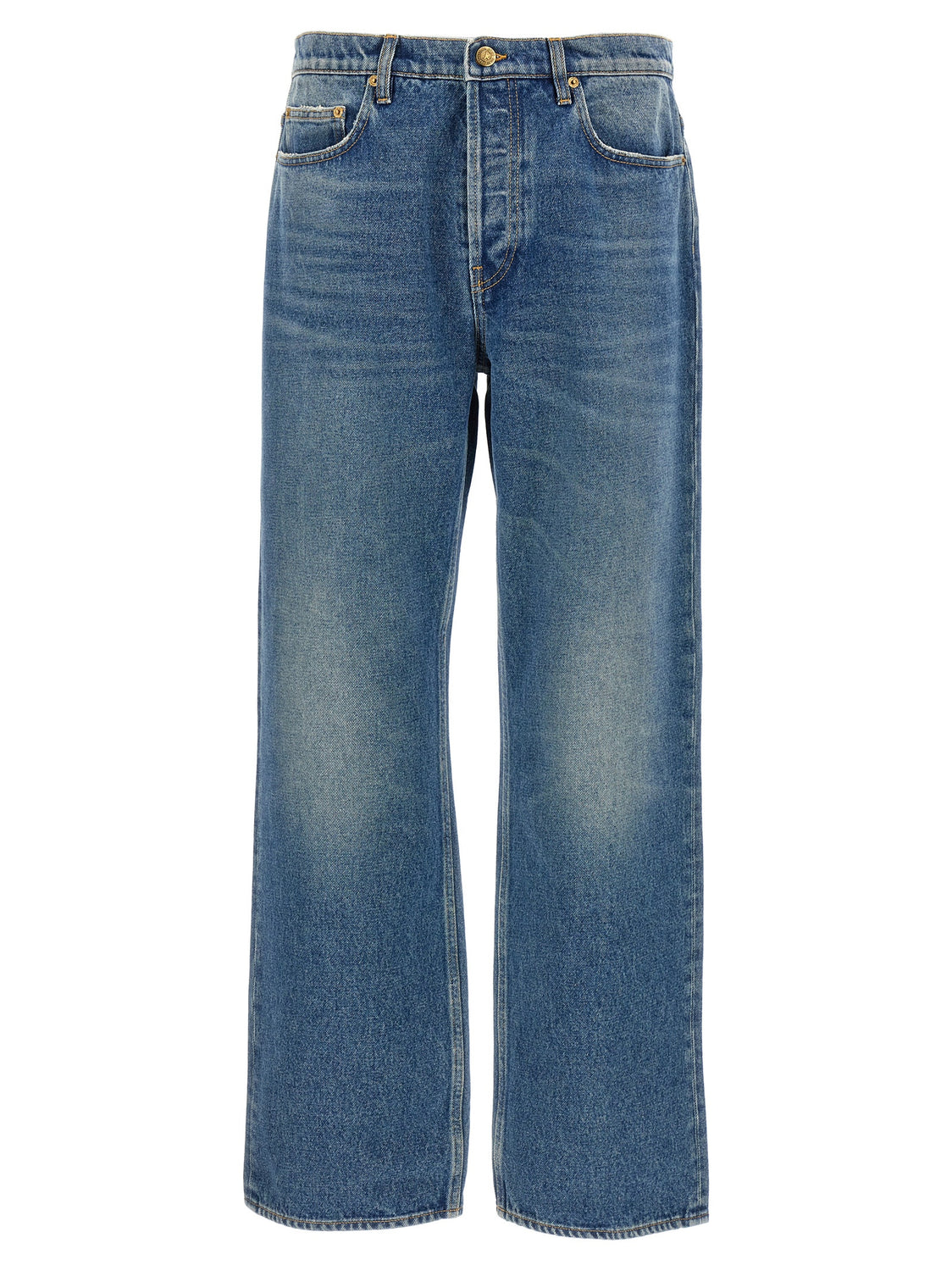 Blue Cotton Straight-Leg Jeans