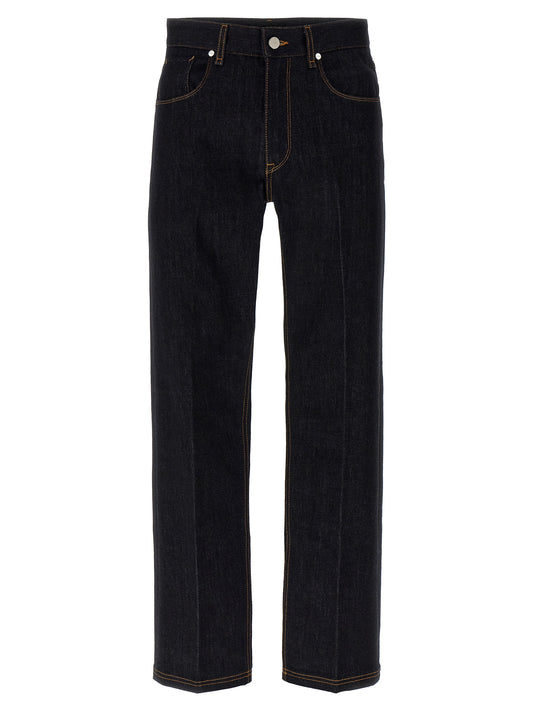Blue Cotton Straight-Leg Jeans
