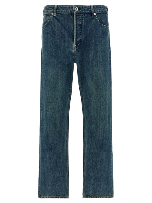 Blue Cotton Straight-Leg Jeans