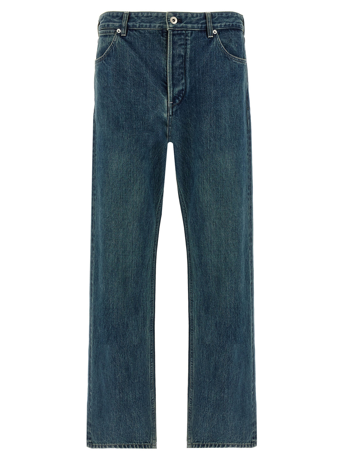 Blue Cotton Straight-Leg Jeans