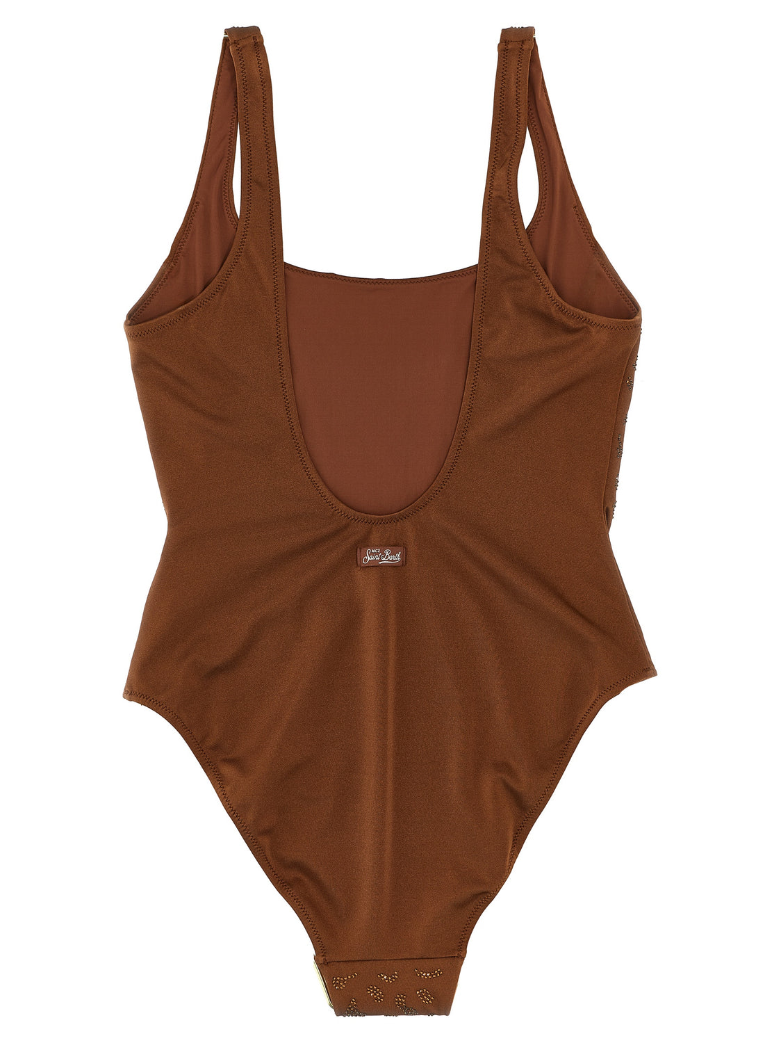 Brown Polyester One-Piece Swimsuit