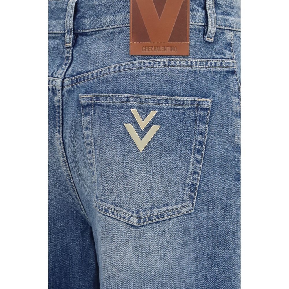 Blue Cotton Straight-Leg Jeans
