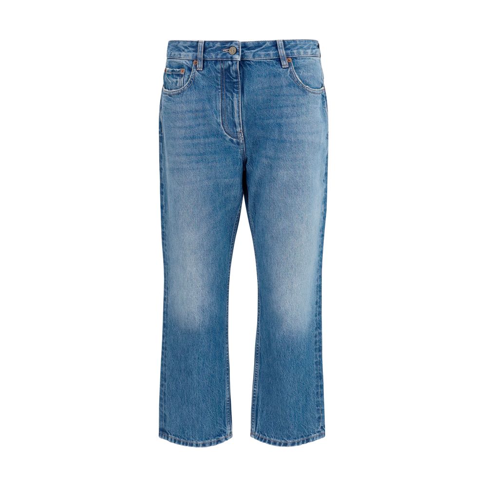 Blue Cotton Straight-Leg Jeans