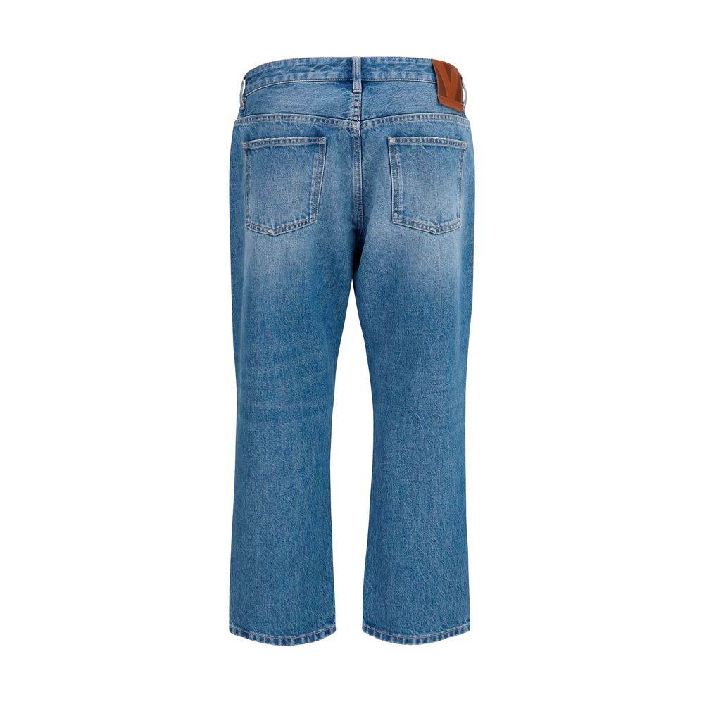 Blue Cotton Straight-Leg Jeans