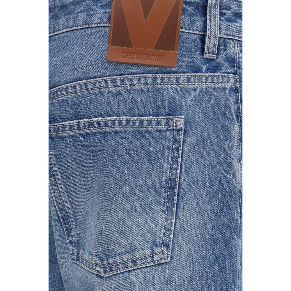 Blue Cotton Straight-Leg Jeans