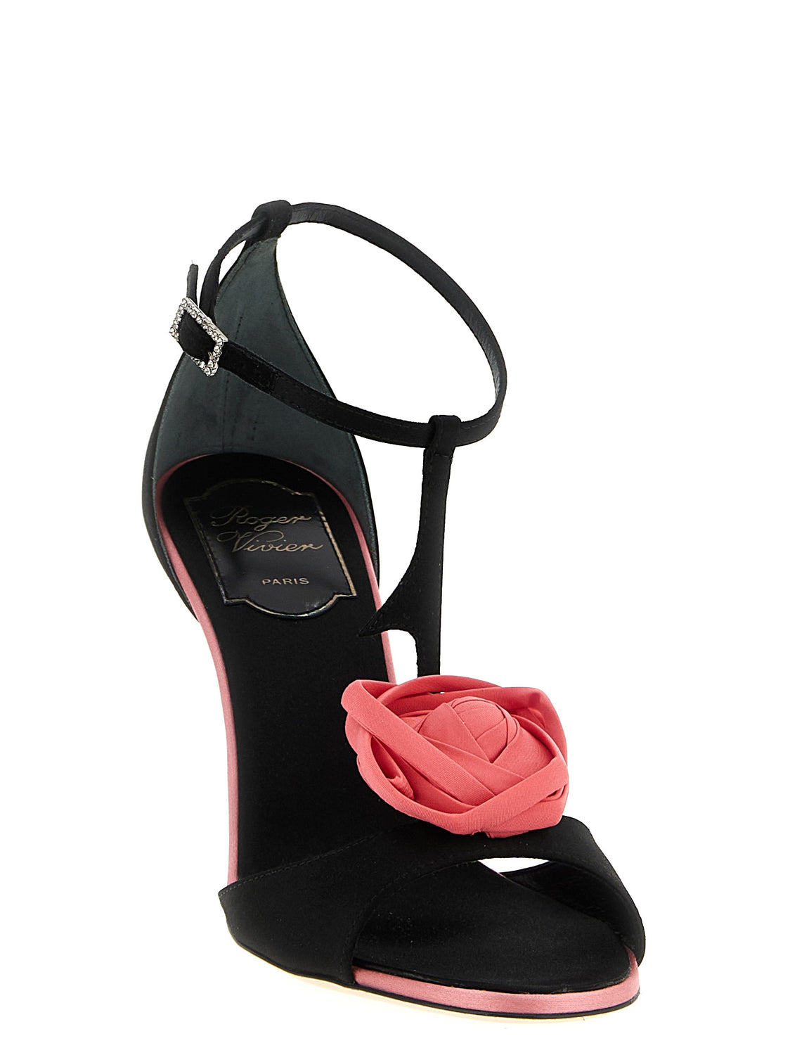 Black Viscose Stiletto Heel Sandals