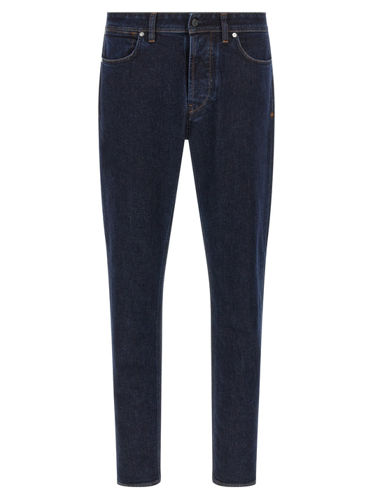 Blue Cotton Straight-Leg Jeans