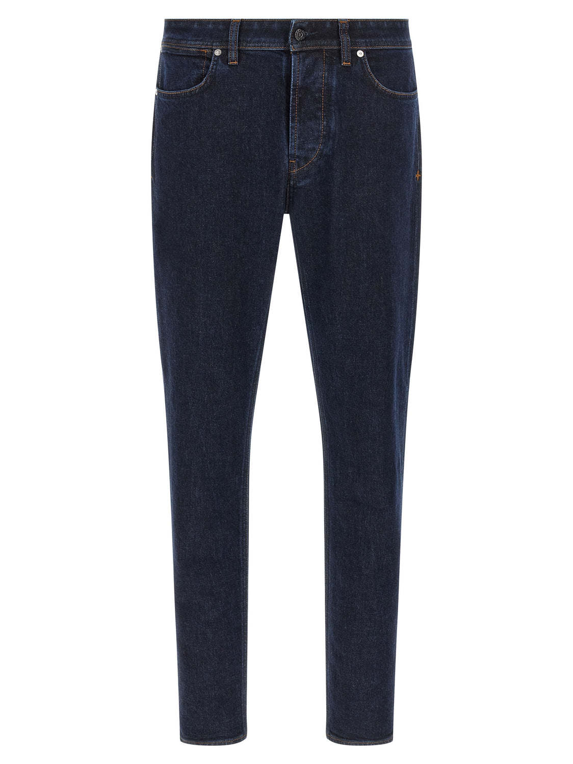 Blue Cotton Straight-Leg Jeans