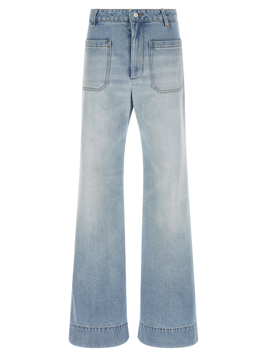 Blue Cotton Flared Jeans