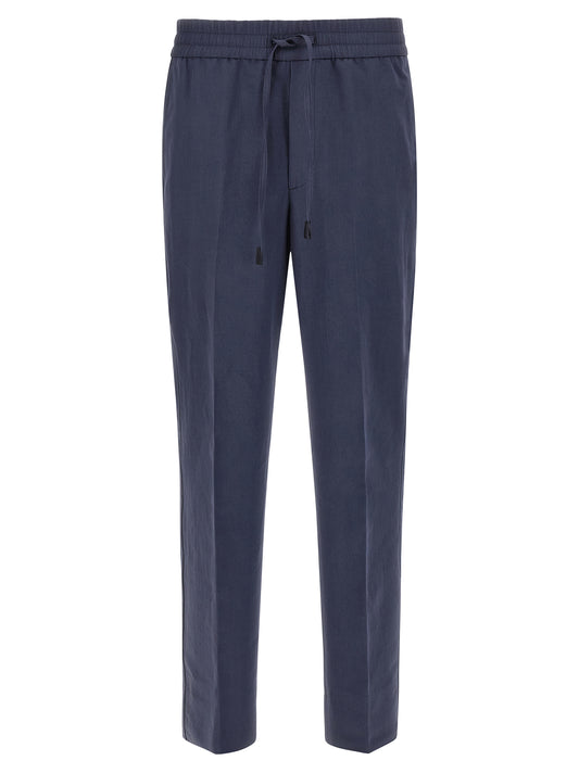 Blue Linen Casual Pants
