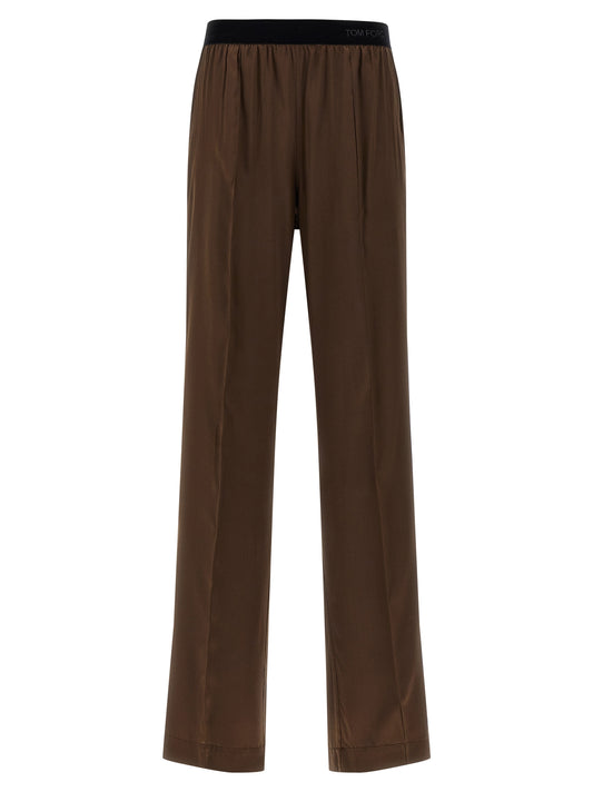 Brown Silk Casual Pants