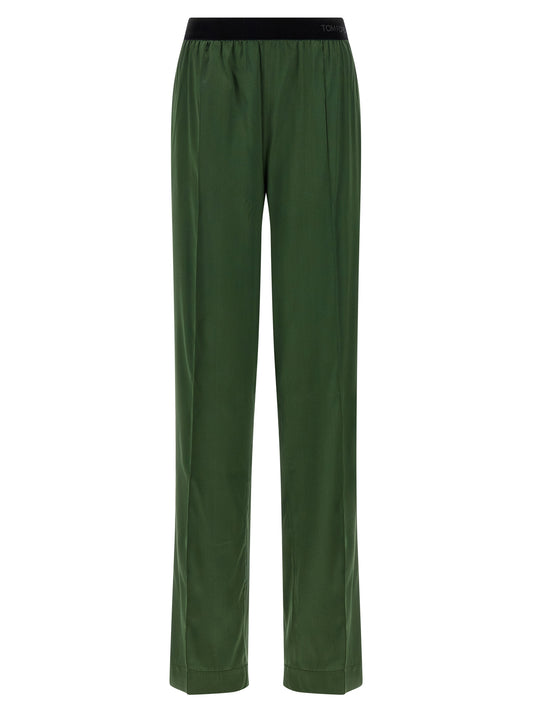 Bicolor Silk Casual Pants