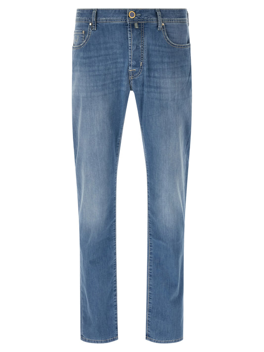 Blue Cotton Straight-Leg Jeans
