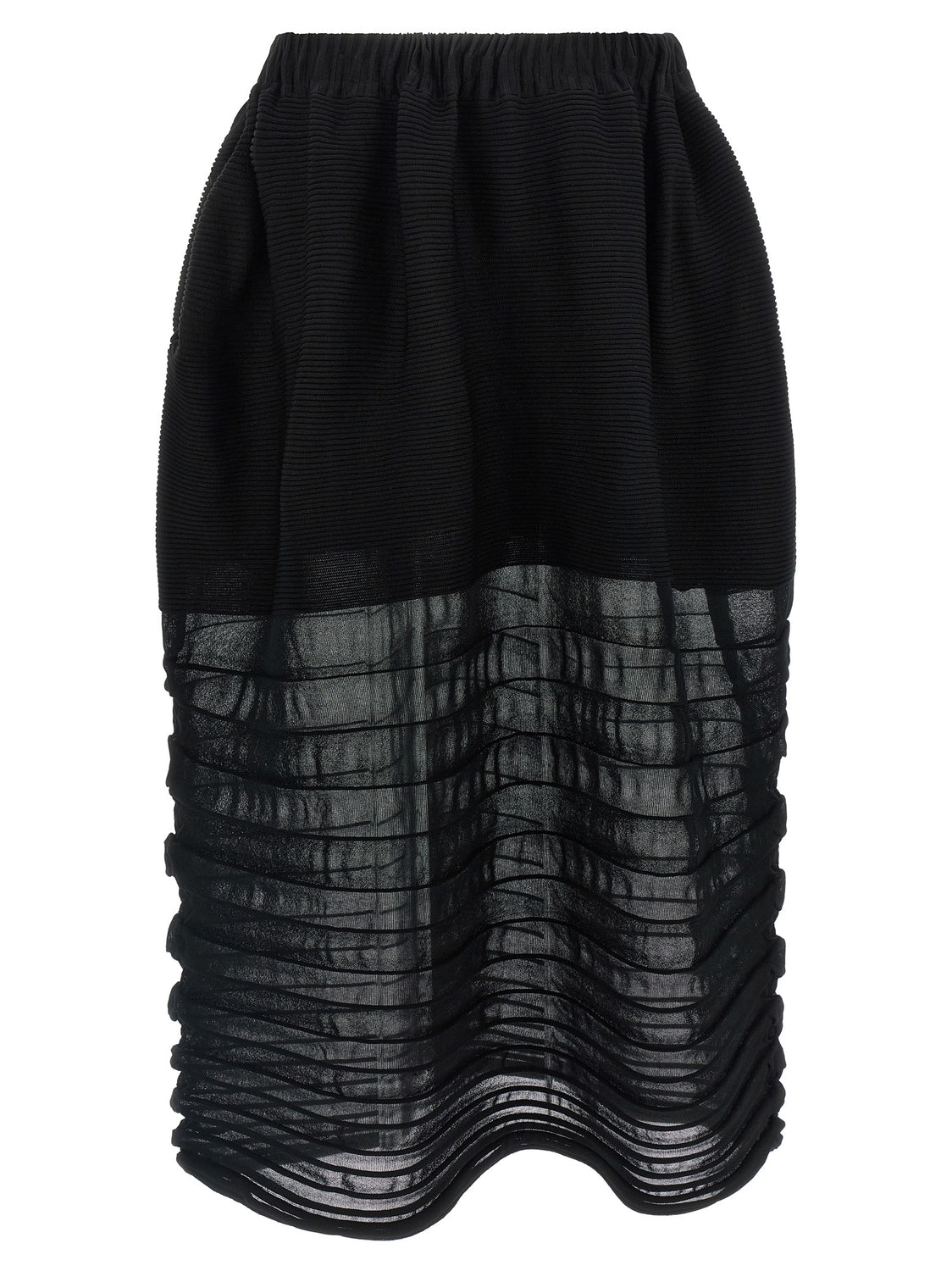 Black Polyester Midi Skirt