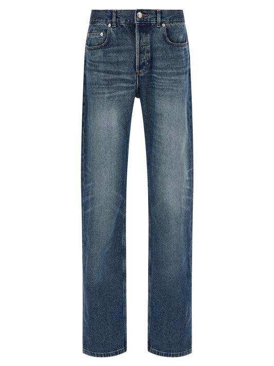 Blue Cotton Straight-Leg Jeans