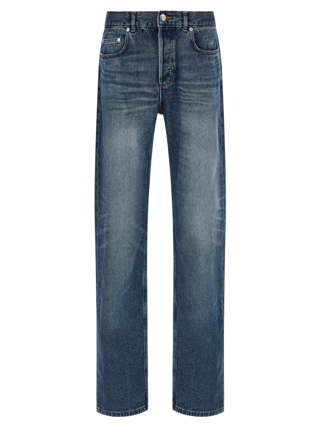 Blue Cotton Straight-Leg Jeans
