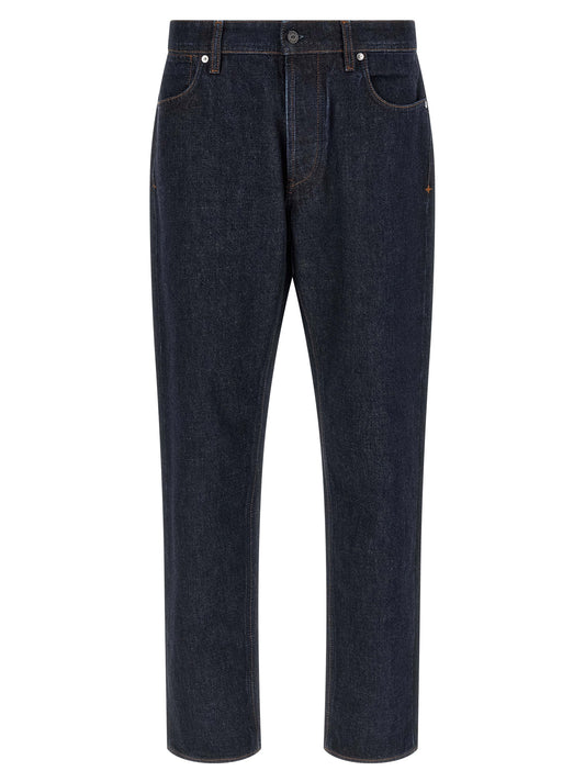 Blue Cotton Straight-Leg Jeans