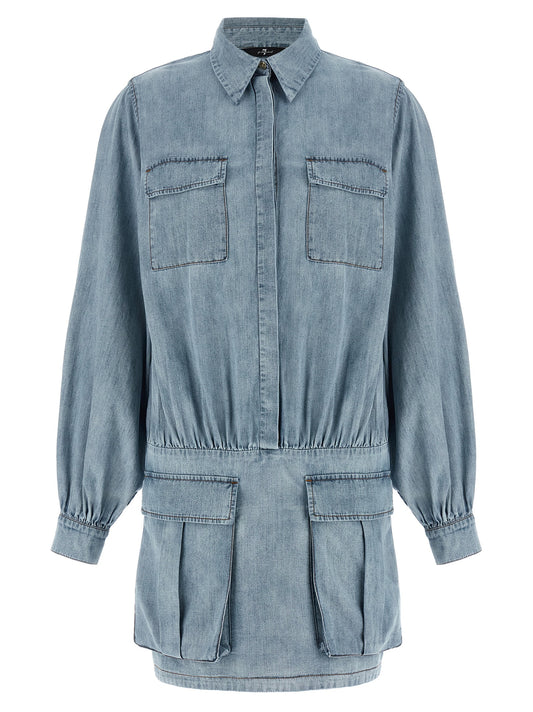 Blue Cotton Short Dress