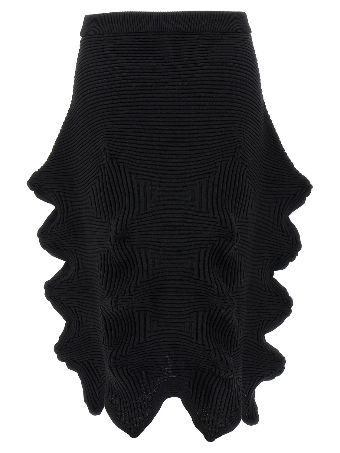 Black Polyester Midi Skirt
