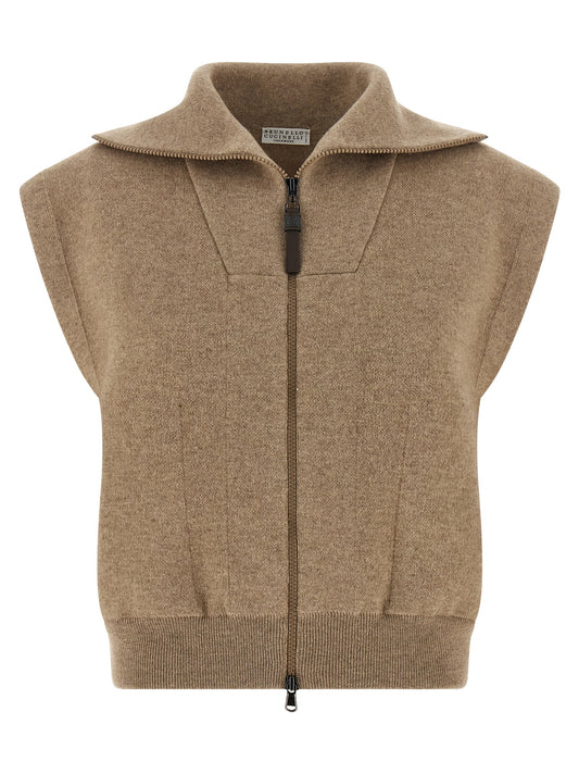 Beige Cashmere Sleeveless Jacket