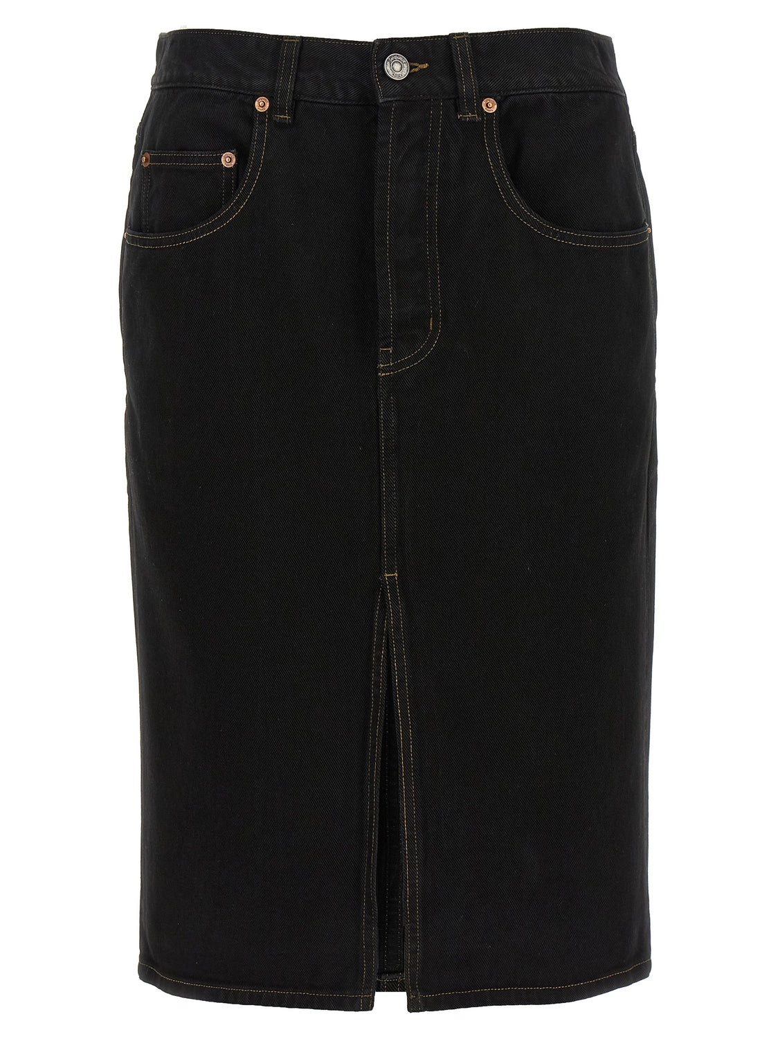Black Cotton Midi Skirt