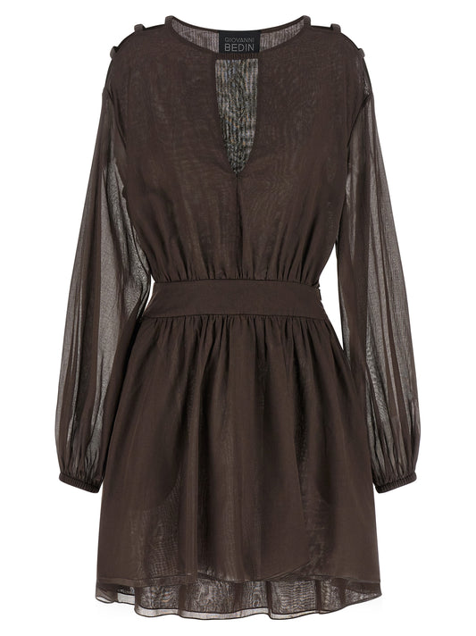 Brown Cotton Short Dress