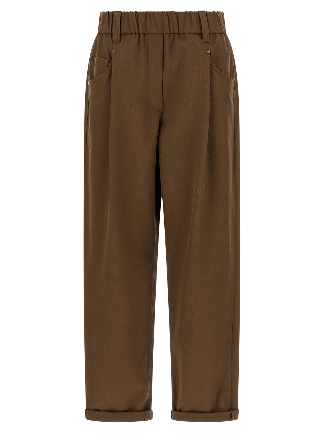 Brown Cotton Casual Pants